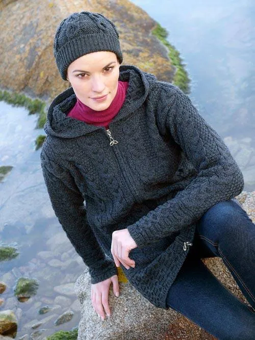 Aran Cardigan With Celtic Knot Zipper | Charcoal