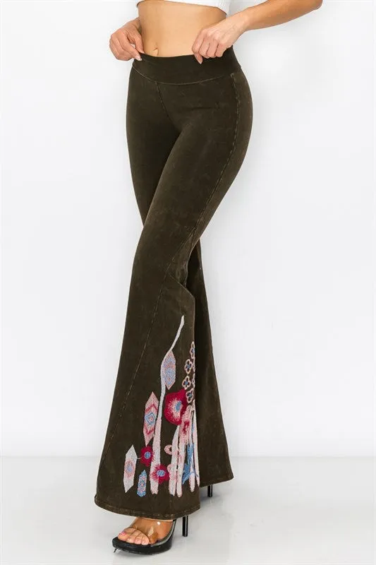 Aztec Embroidery Flare Leg Yoga Pants