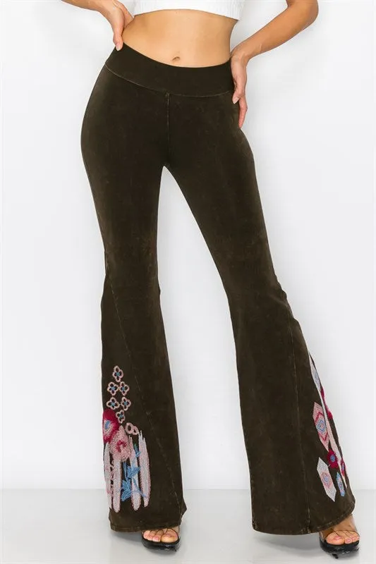 Aztec Embroidery Flare Leg Yoga Pants