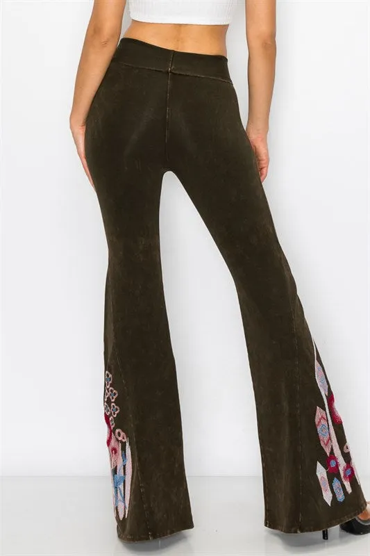 Aztec Embroidery Flare Leg Yoga Pants
