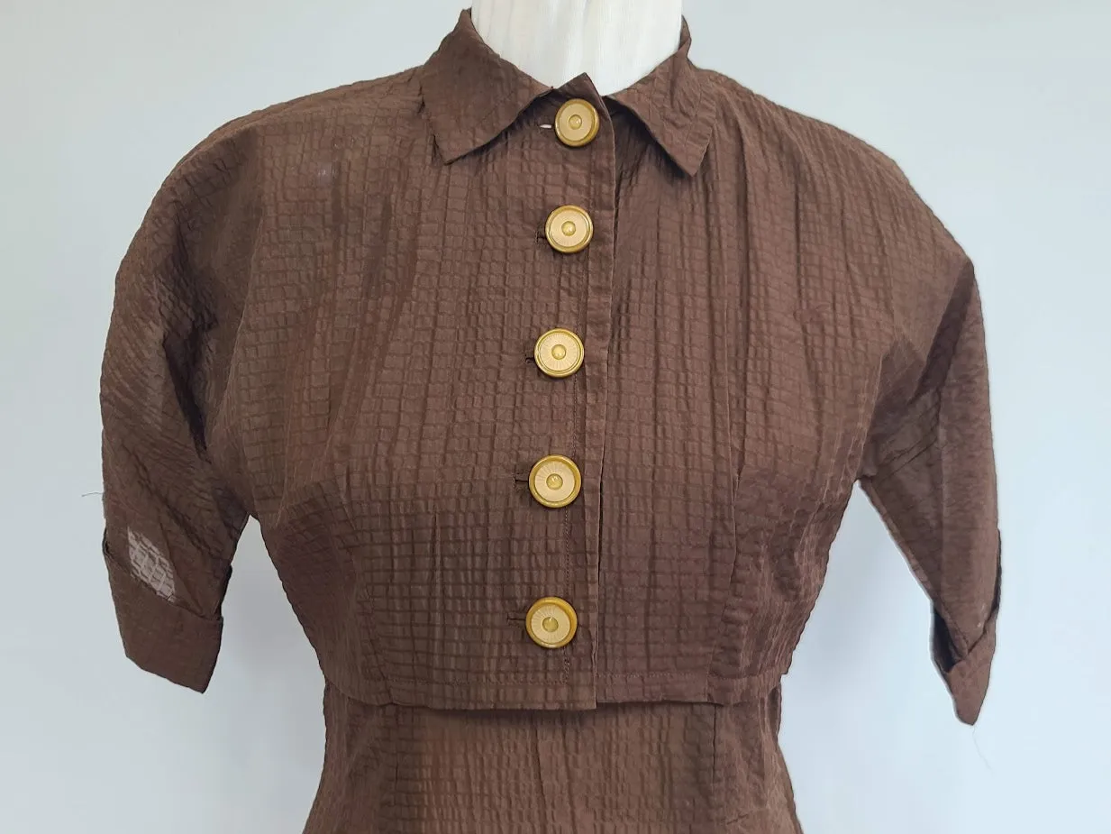 Brown Seersucker Dress & Bolero Jacket <br> (B-37" W-30" H-46")