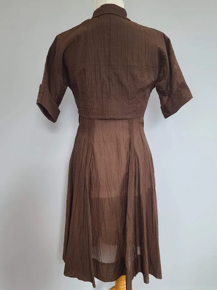 Brown Seersucker Dress & Bolero Jacket <br> (B-37" W-30" H-46")