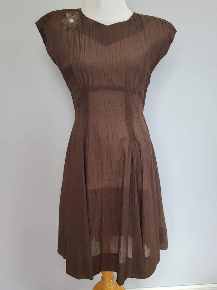 Brown Seersucker Dress & Bolero Jacket <br> (B-37" W-30" H-46")