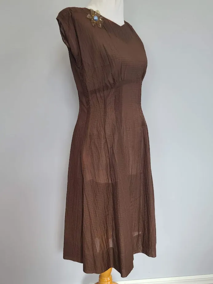 Brown Seersucker Dress & Bolero Jacket <br> (B-37" W-30" H-46")