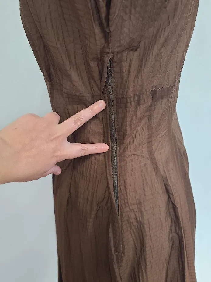 Brown Seersucker Dress & Bolero Jacket <br> (B-37" W-30" H-46")