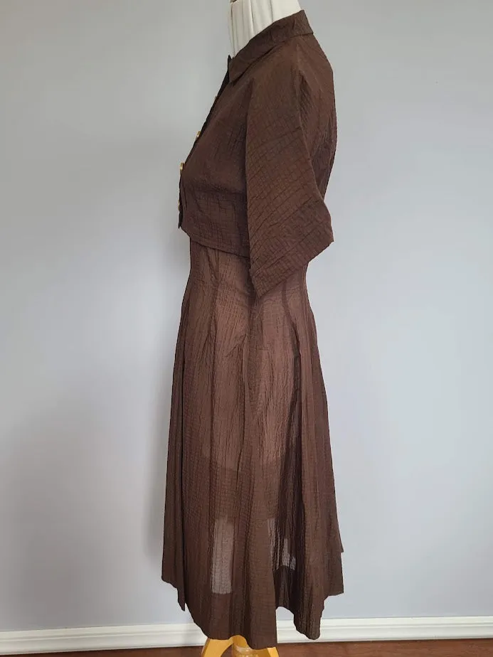 Brown Seersucker Dress & Bolero Jacket <br> (B-37" W-30" H-46")