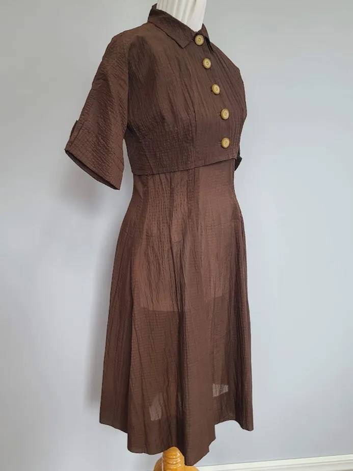 Brown Seersucker Dress & Bolero Jacket <br> (B-37" W-30" H-46")