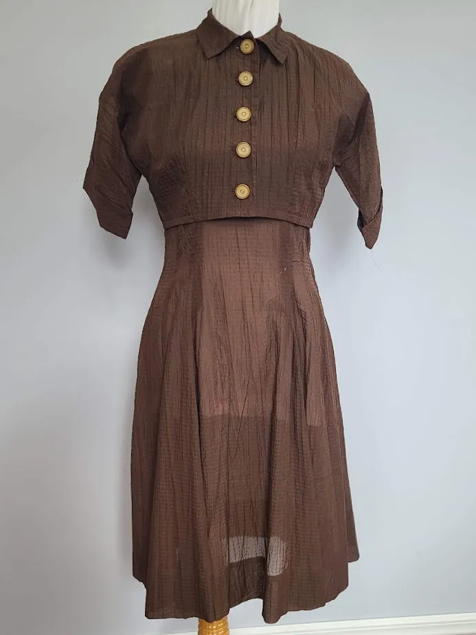 Brown Seersucker Dress & Bolero Jacket <br> (B-37" W-30" H-46")