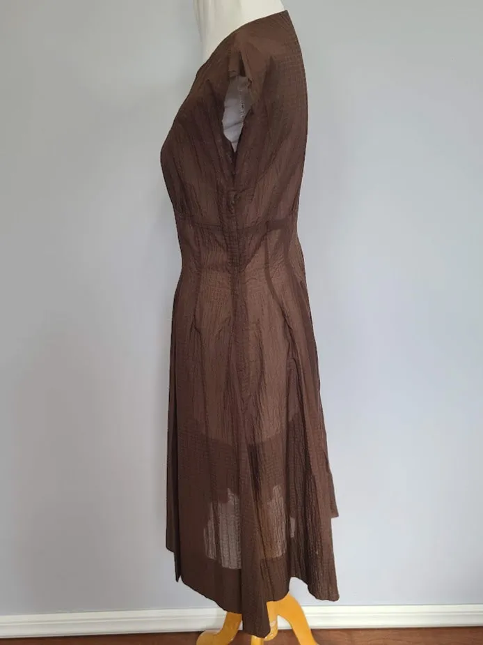 Brown Seersucker Dress & Bolero Jacket <br> (B-37" W-30" H-46")