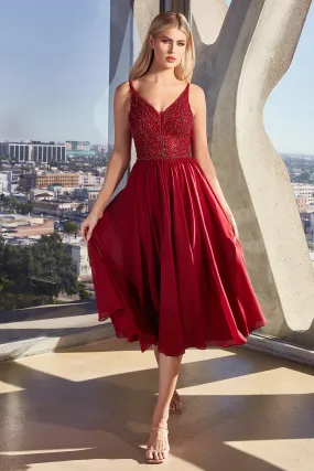 CINDERELLA DIVINE CD0225 A-Line Chiffon Tea Length Dress