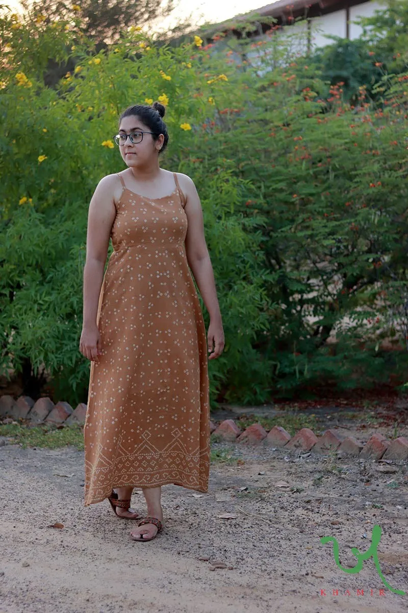 Earthy Brown Bandhani Strappy Dress
