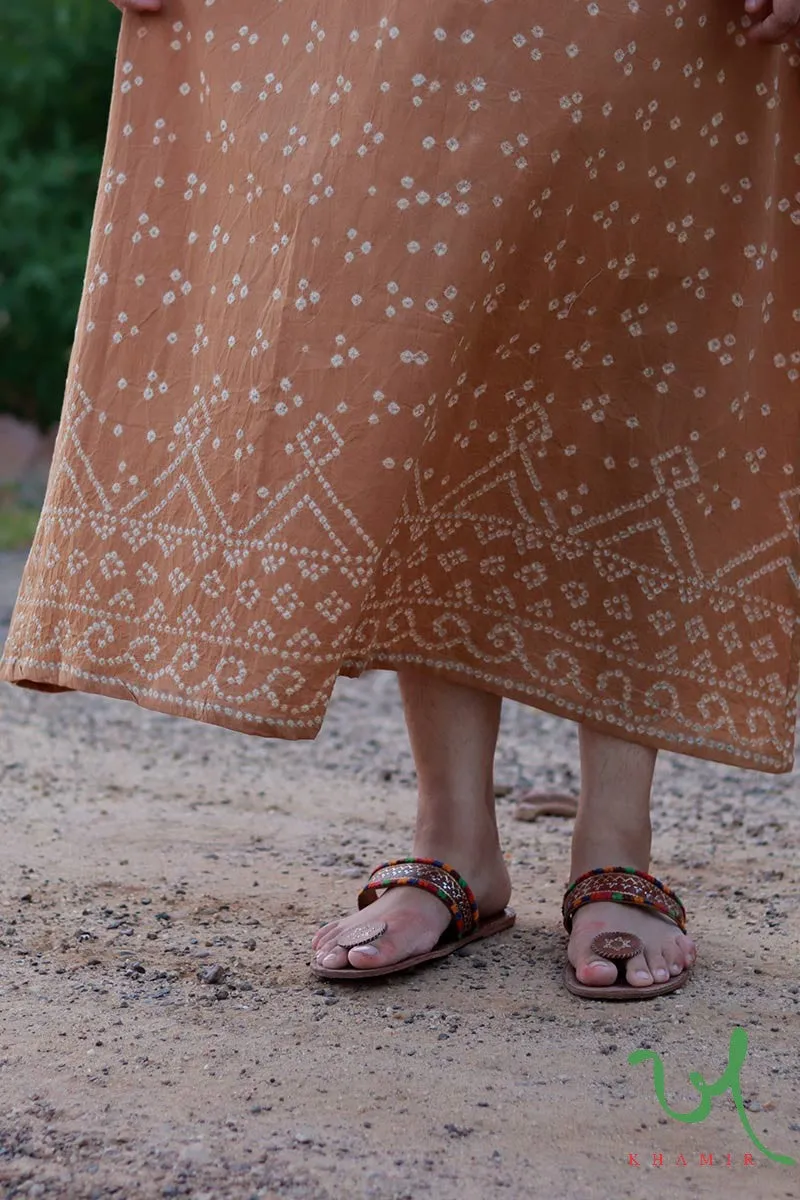 Earthy Brown Bandhani Strappy Dress