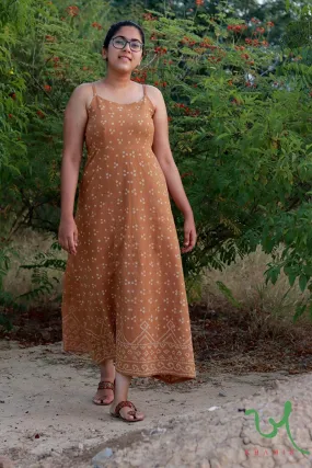 Earthy Brown Bandhani Strappy Dress