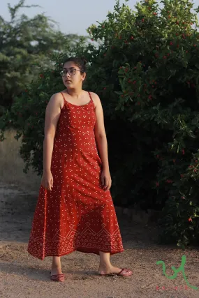 Earthy Red Bandhani Strappy Dress