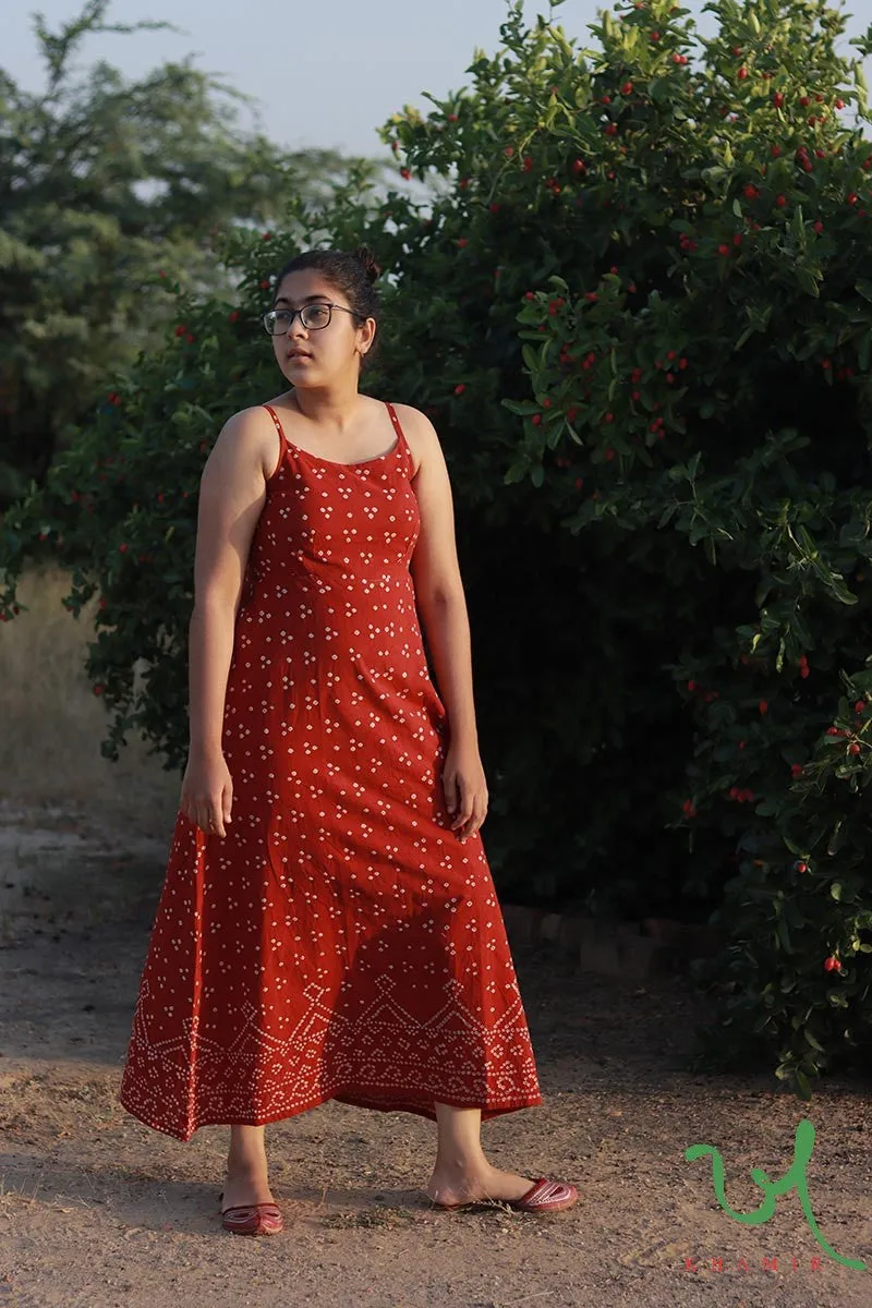 Earthy Red Bandhani Strappy Dress