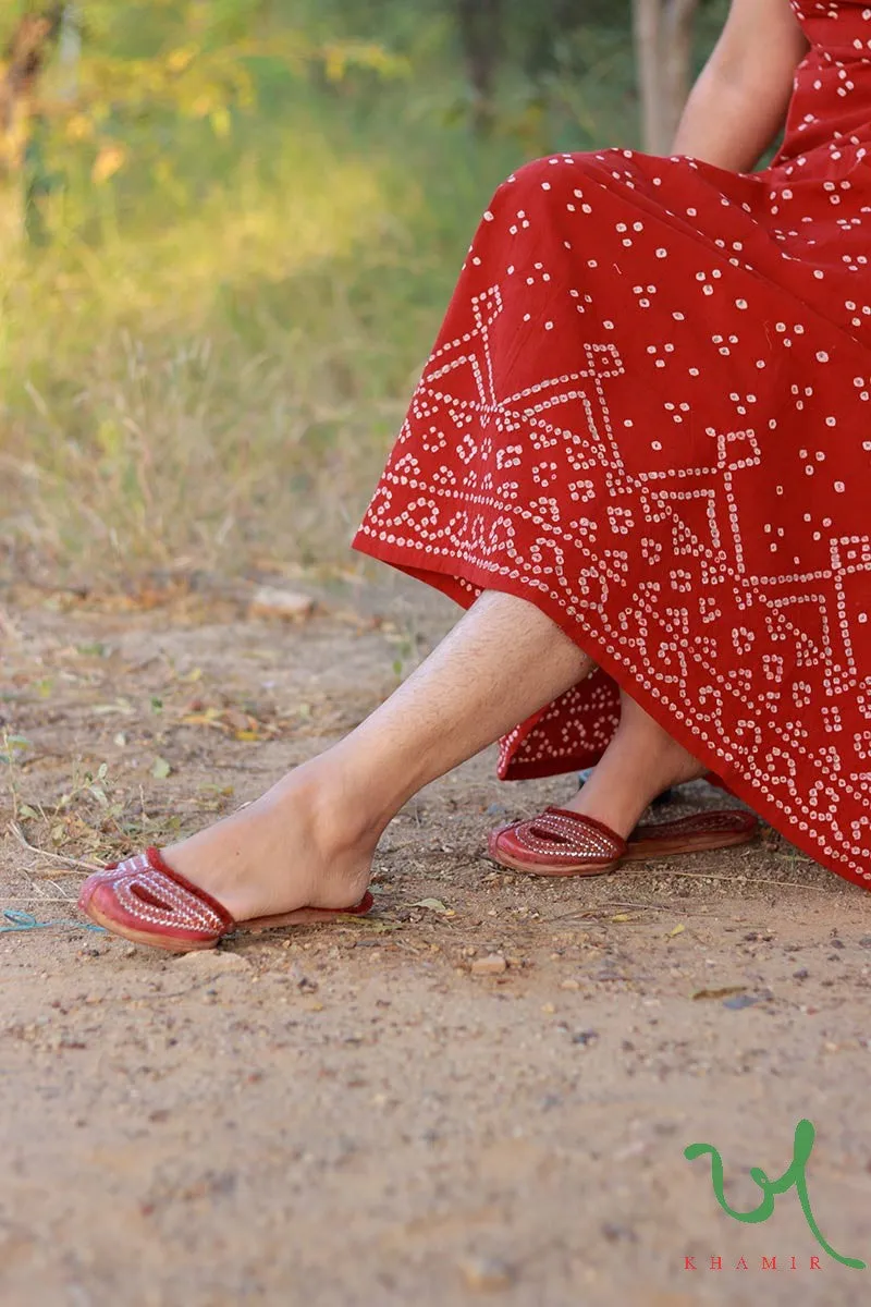 Earthy Red Bandhani Strappy Dress