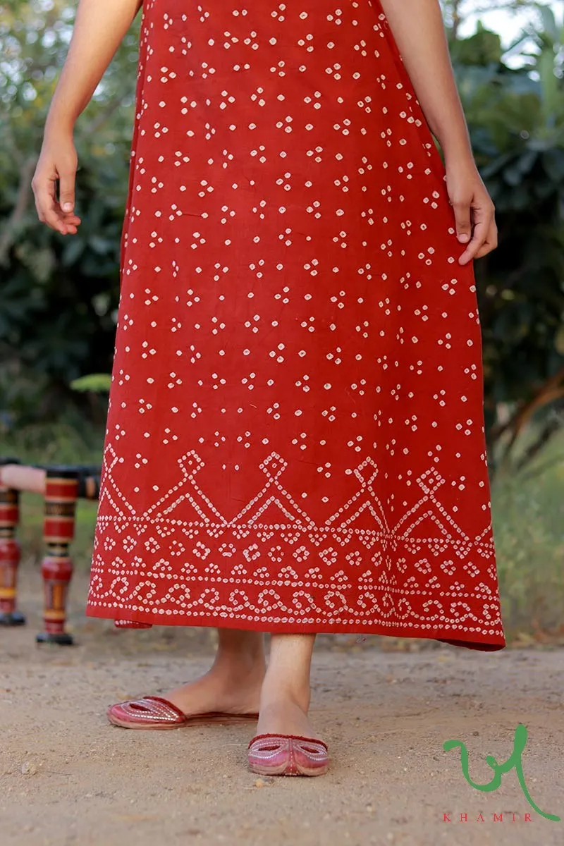 Earthy Red Bandhani Strappy Dress