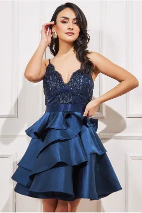 Goddiva Layered Frilled Mini Dress - Navy