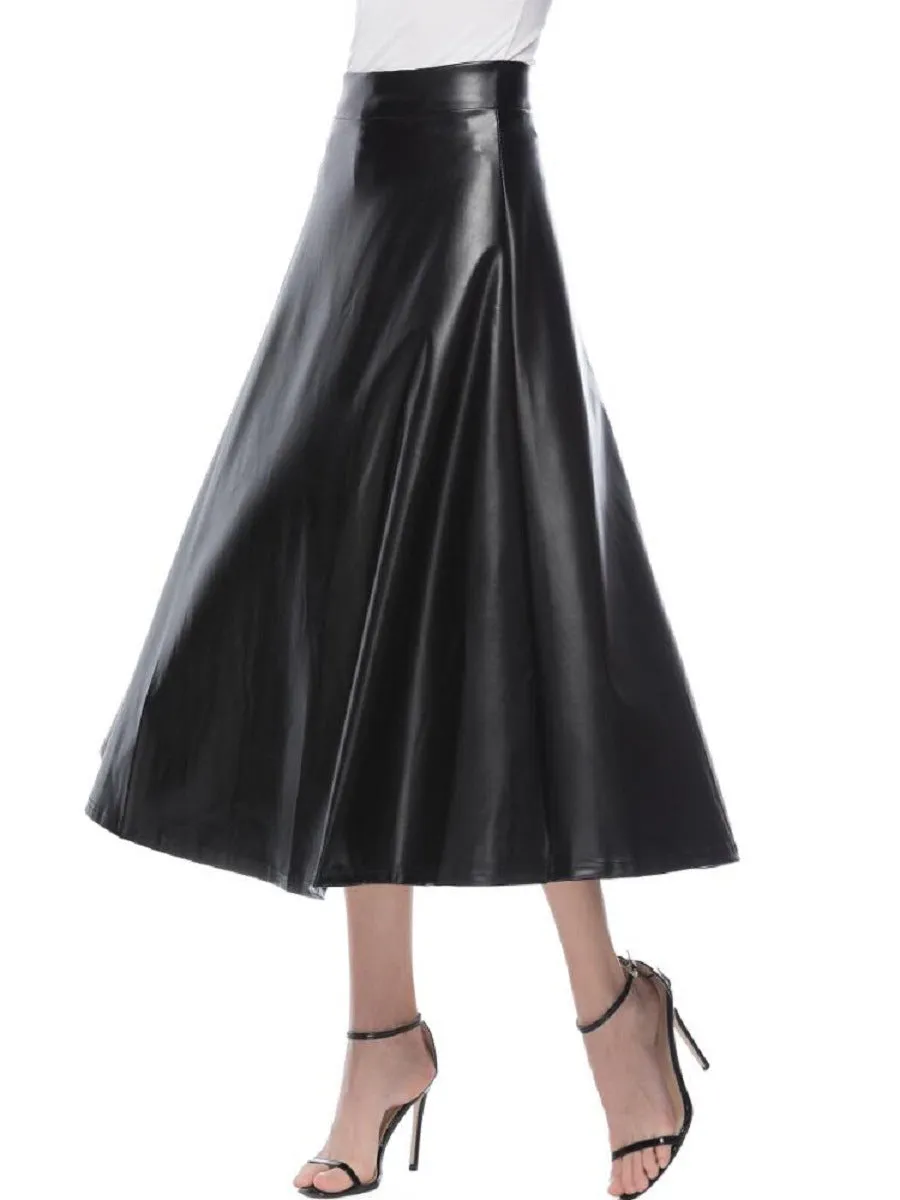 High Waist Black PU Leather Skirt