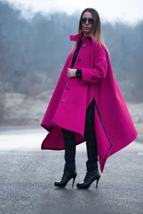 Hot Pink Women Loose Winter Coat FEDERICA