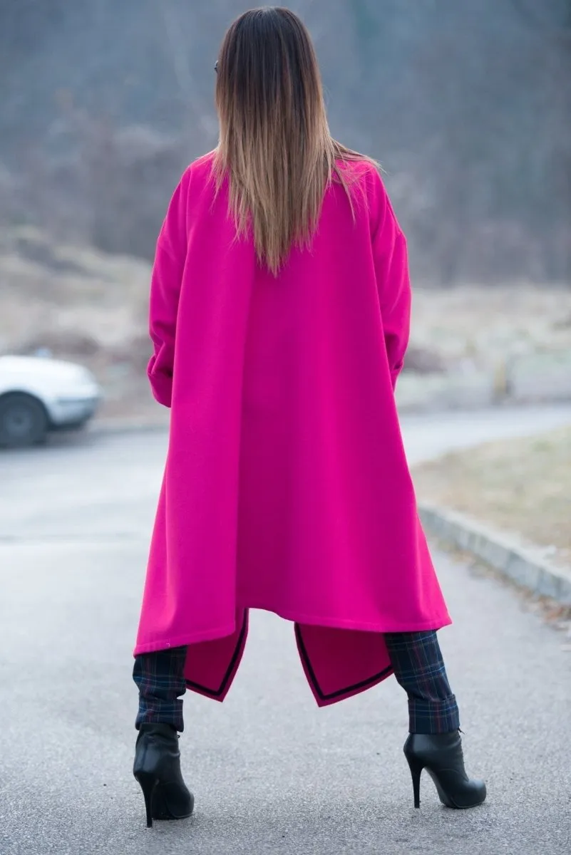 Hot Pink Women Loose Winter Coat FEDERICA