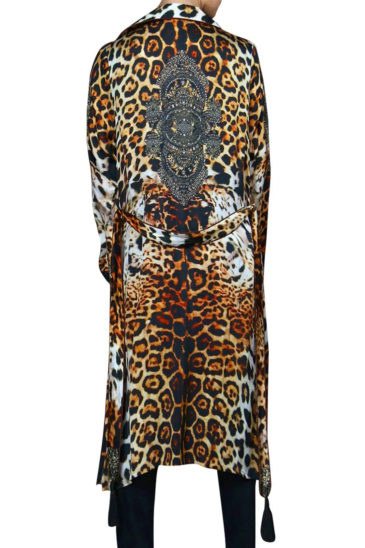 Leopard Print Black Cuffed Short Robe