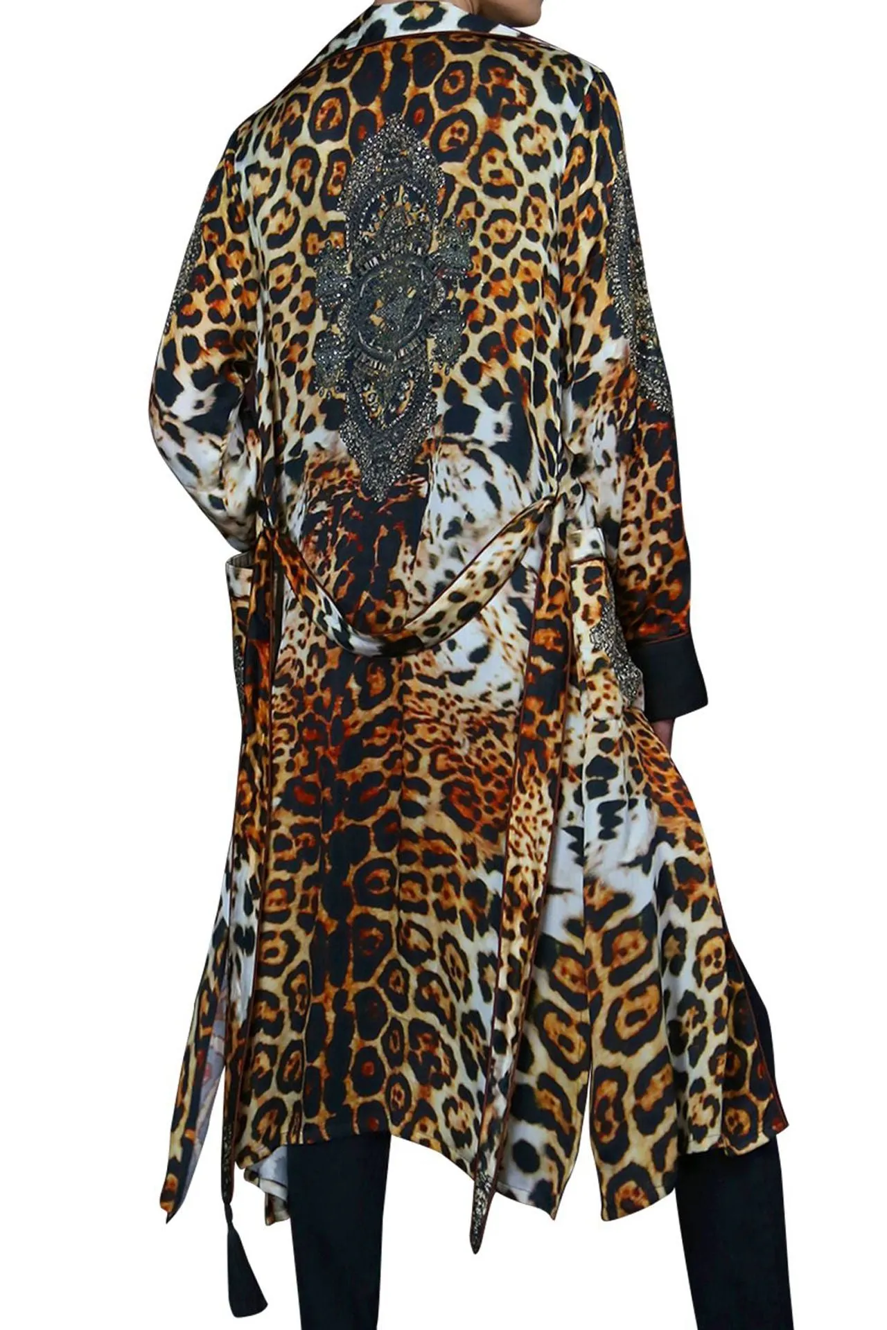 Leopard Print Black Cuffed Short Robe