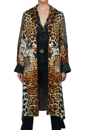 Leopard Print Black Cuffed Short Robe