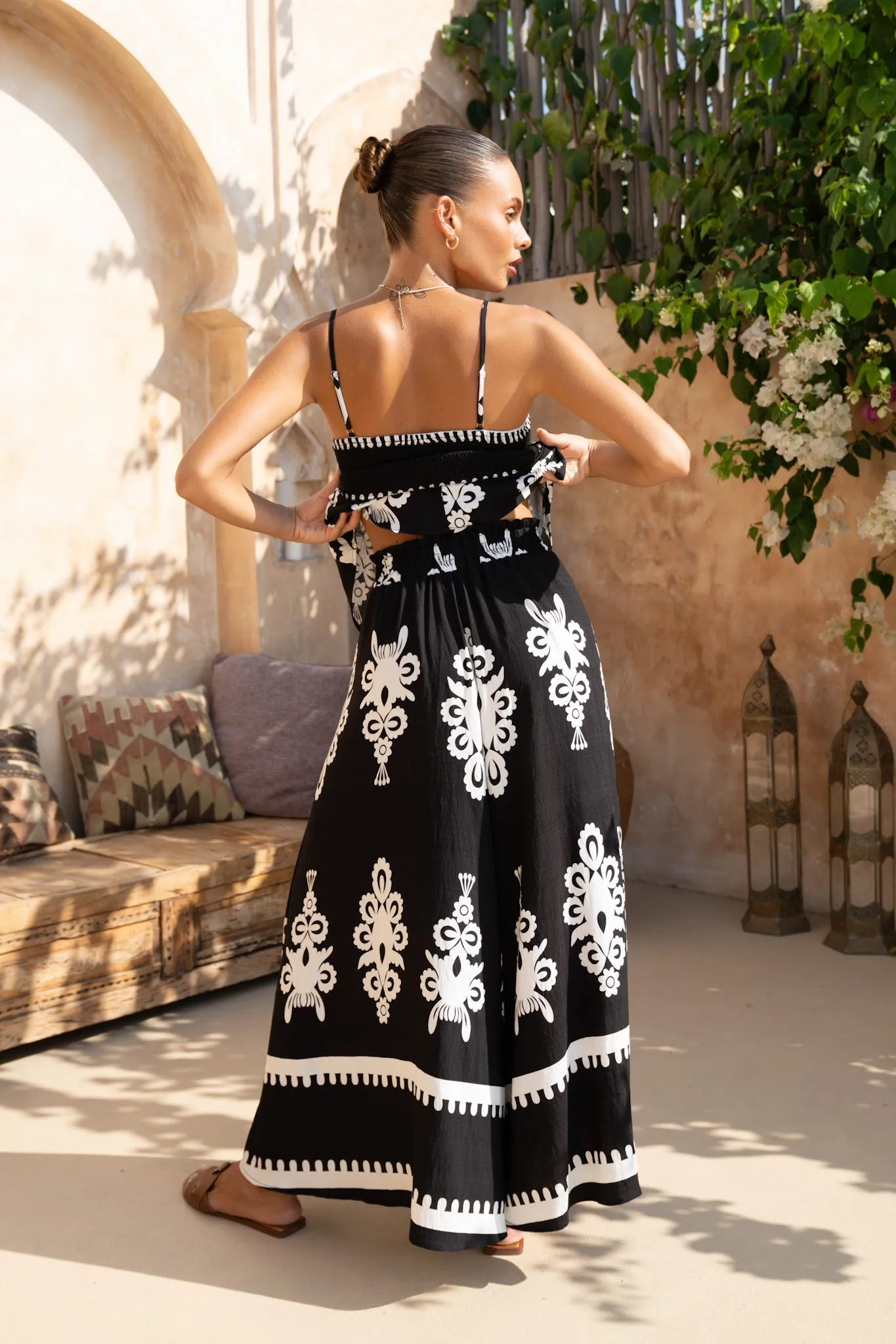 Luna Black Abstract Wide Leg Cropped Pants