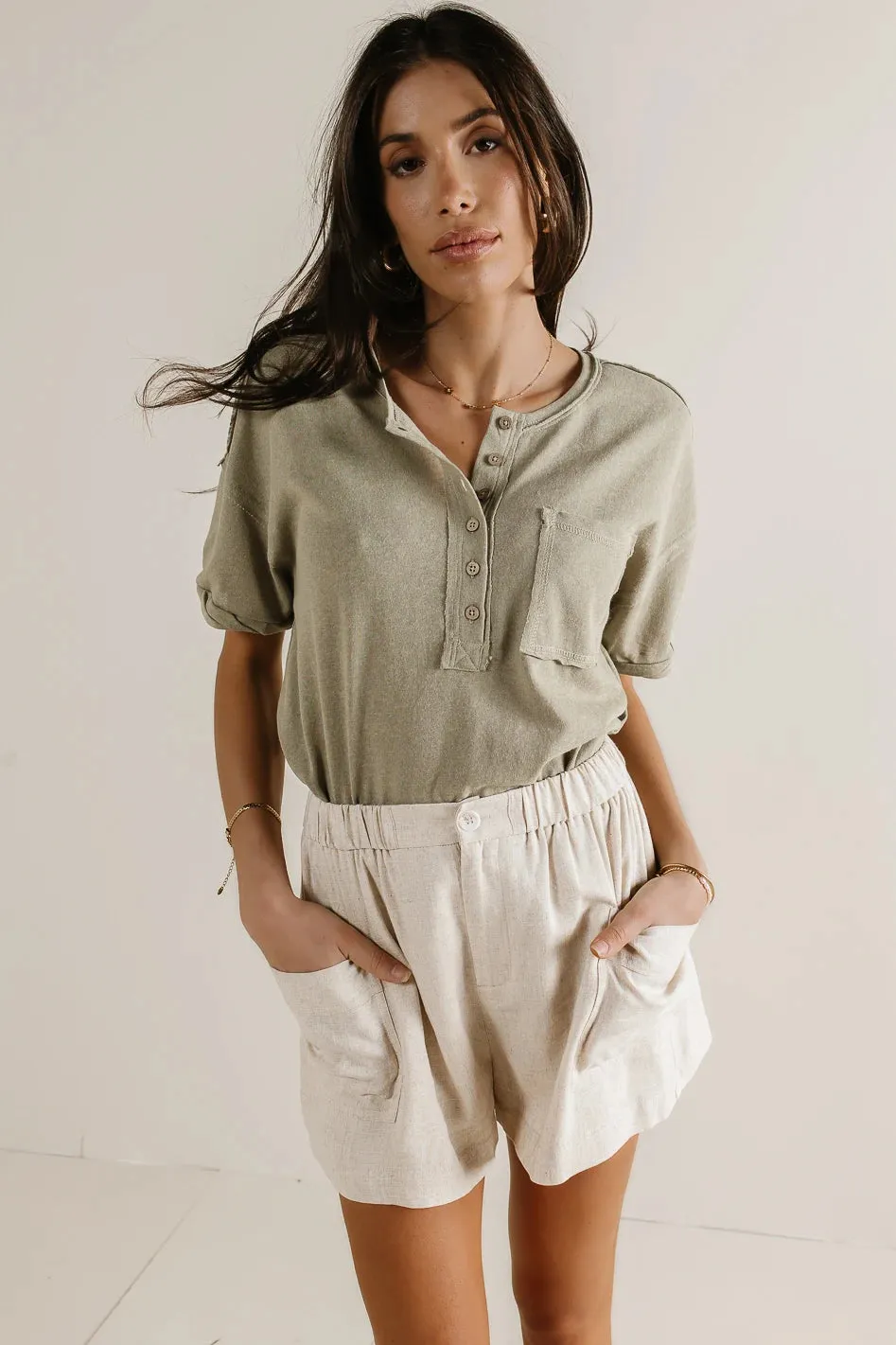Mazzy Henley Knit Top in Sage - FINAL SALE