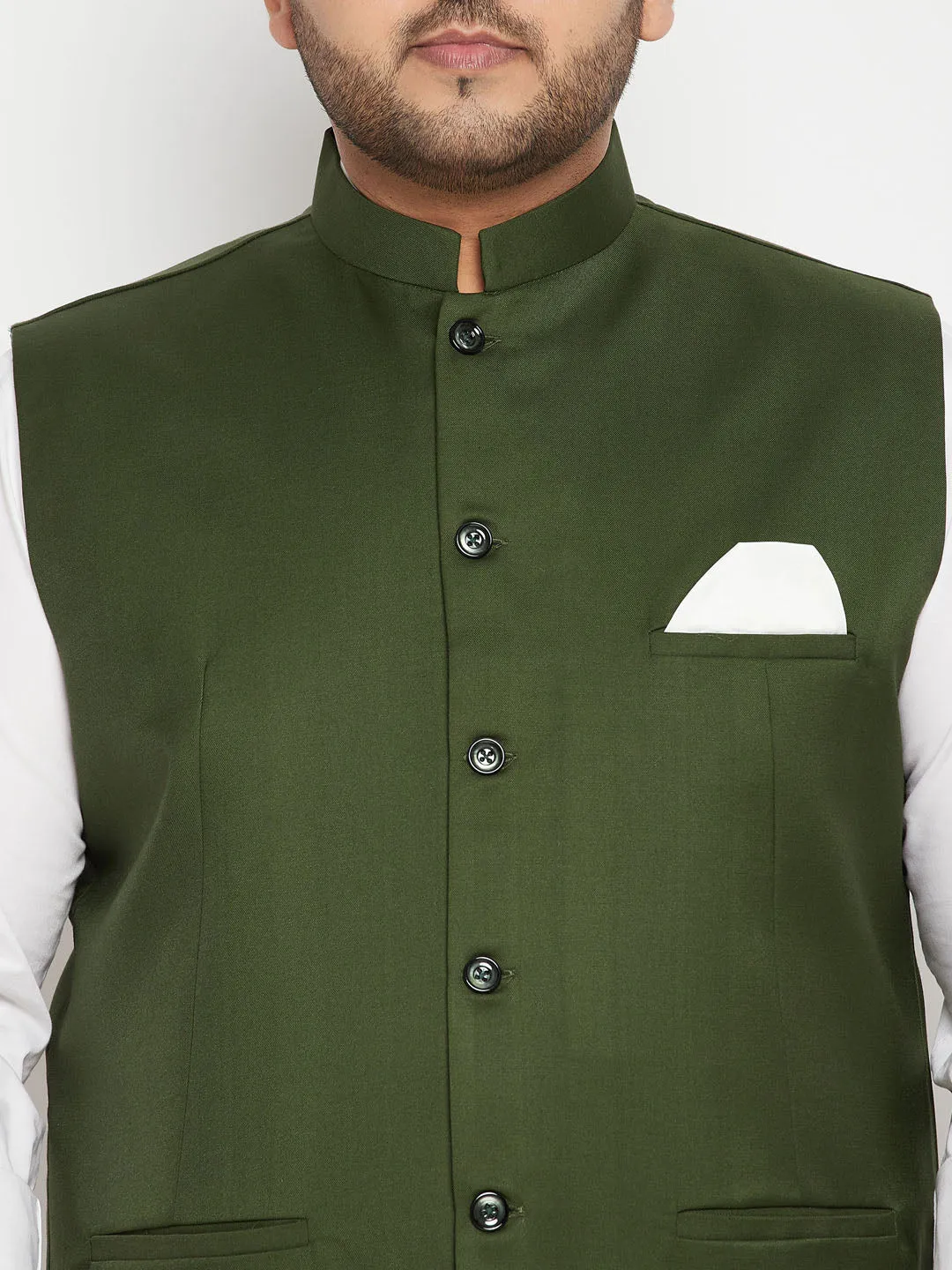 Men's Plus Green Nehru Jacket - Vastramay