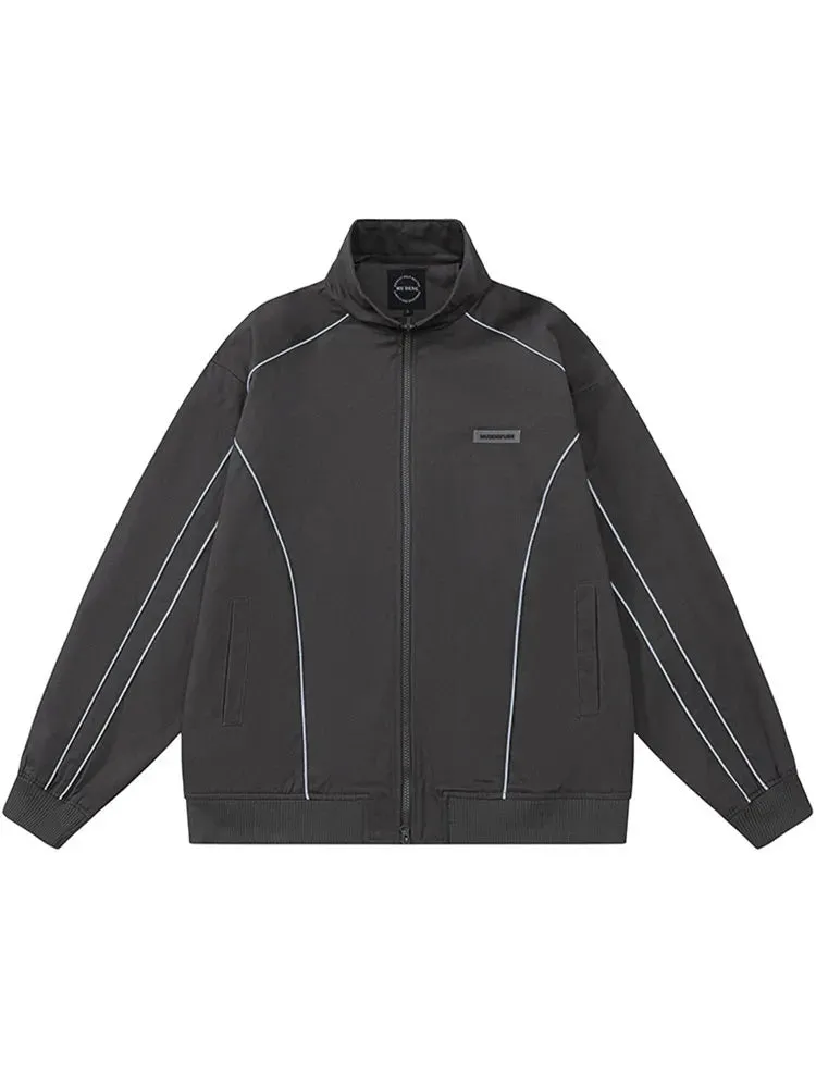 Men's Solid Color Reflective Piping Detail Oversized Jacket