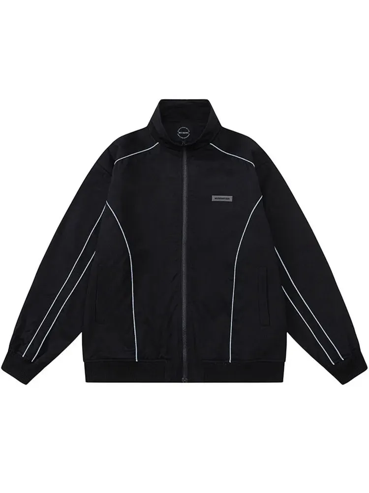 Men's Solid Color Reflective Piping Detail Oversized Jacket