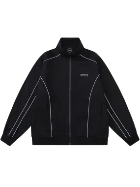 Men's Solid Color Reflective Piping Detail Oversized Jacket