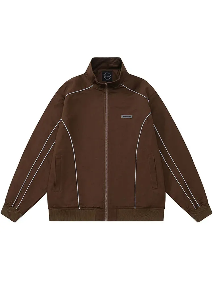 Men's Solid Color Reflective Piping Detail Oversized Jacket