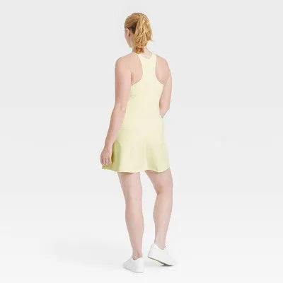 New - Women's Knit Halter Active Woven Dress - All In Motion Light Yellow XL