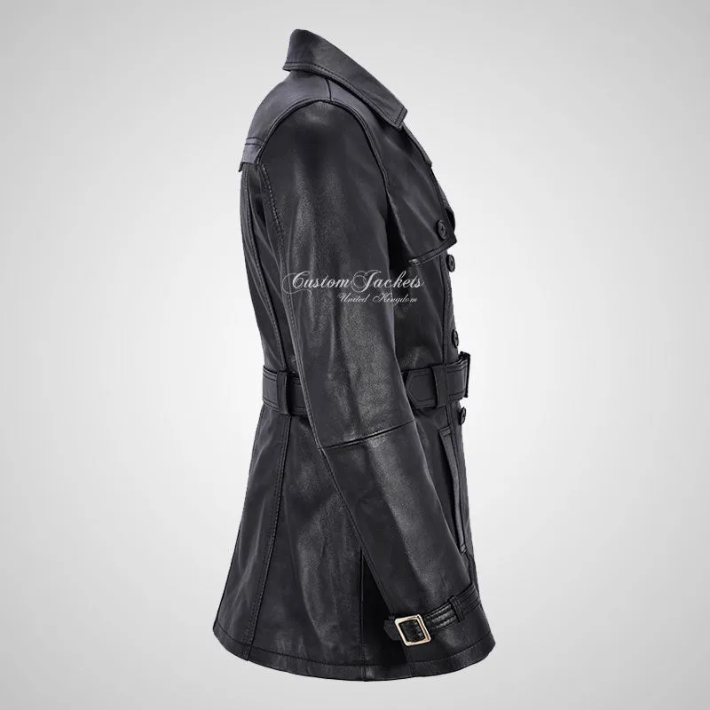 PARIS Ladies Leather Trench Coat Double Breasted Belted