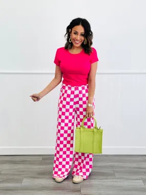 Pink/White Checkered Knit Pants (Reg & Plus)