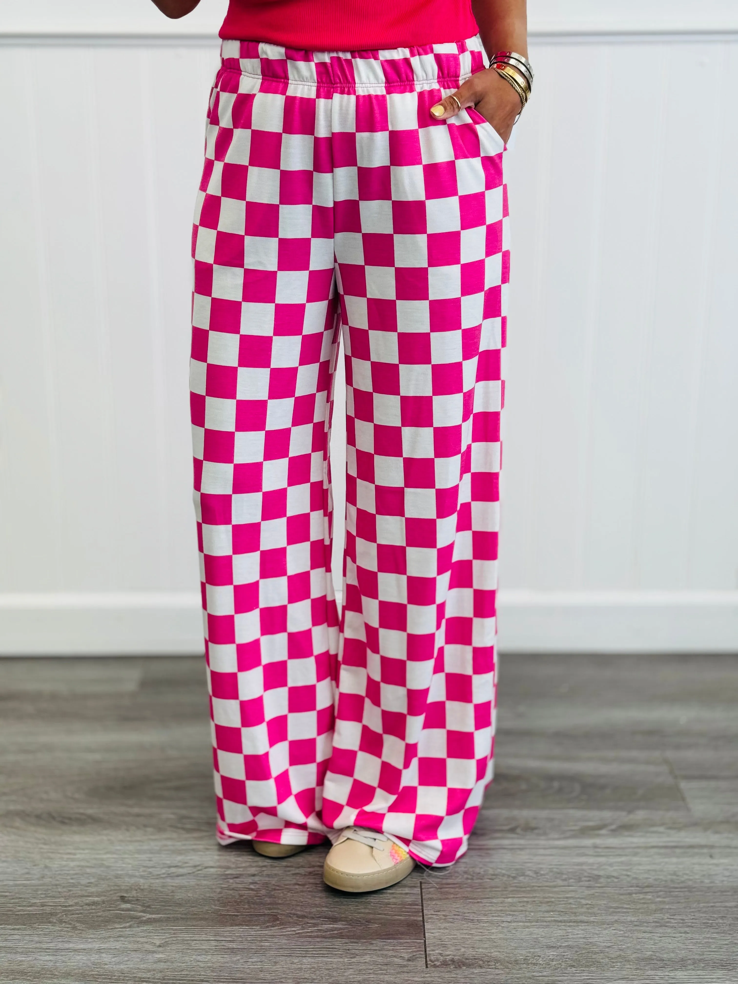 Pink/White Checkered Knit Pants (Reg & Plus)