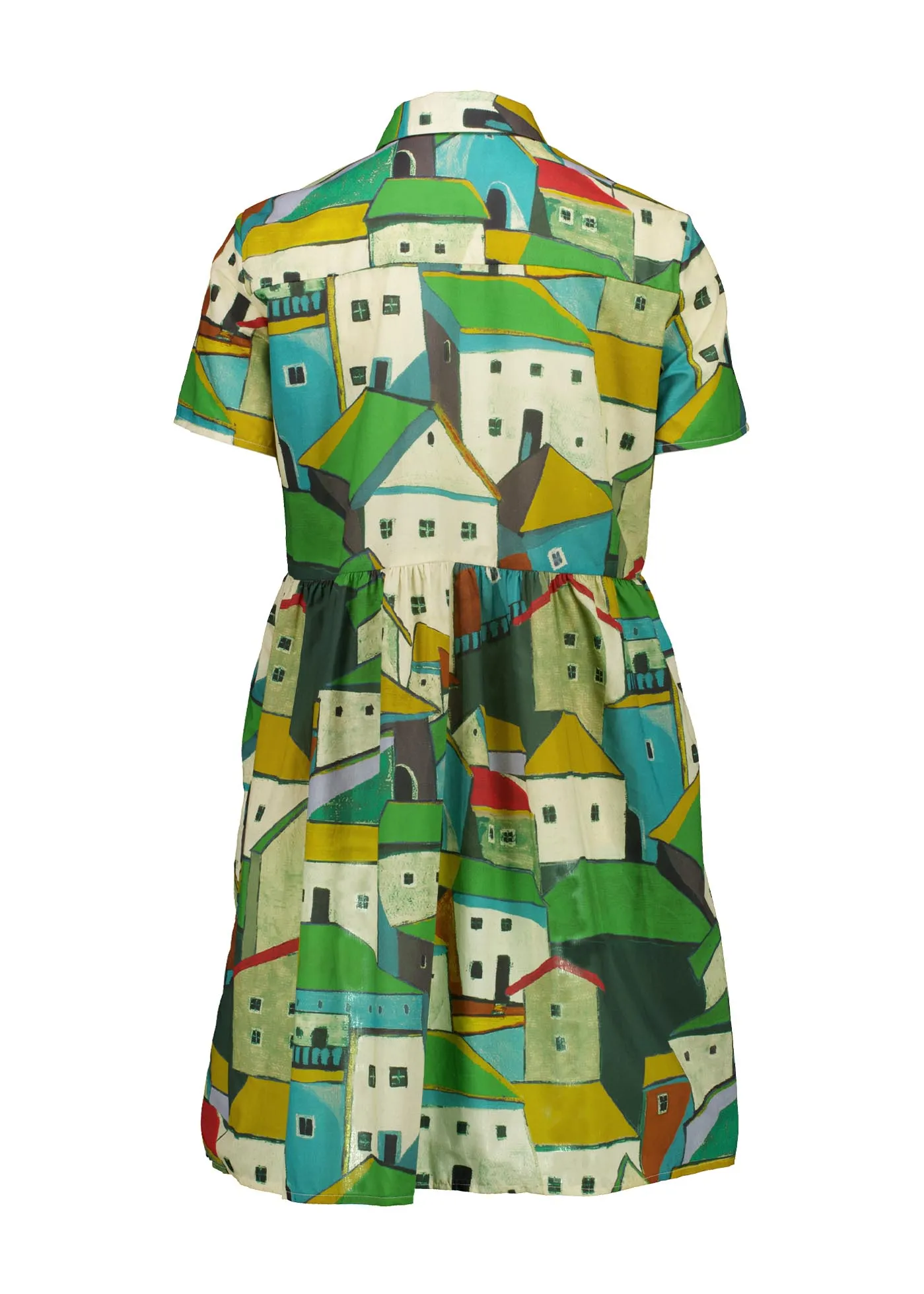 Pueblito Villa Dress Green in Seersucker