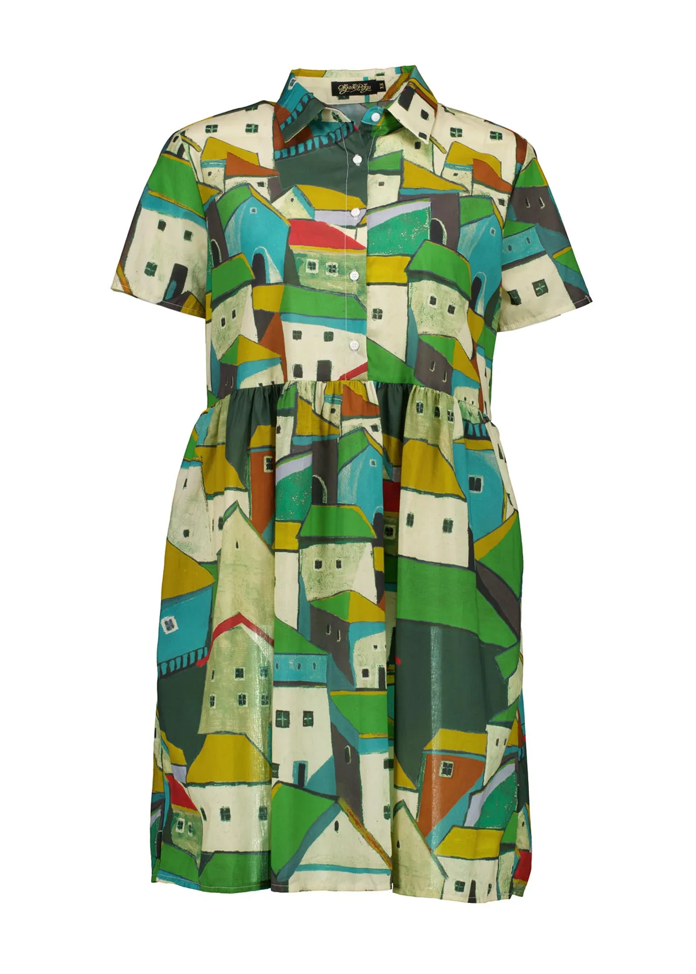 Pueblito Villa Dress Green in Seersucker