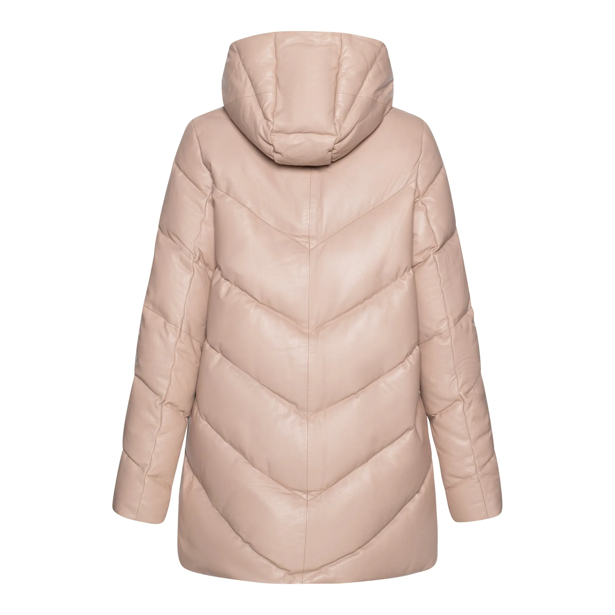 Rini Hooded Goose Down Quilted Leather Puffer Jacket