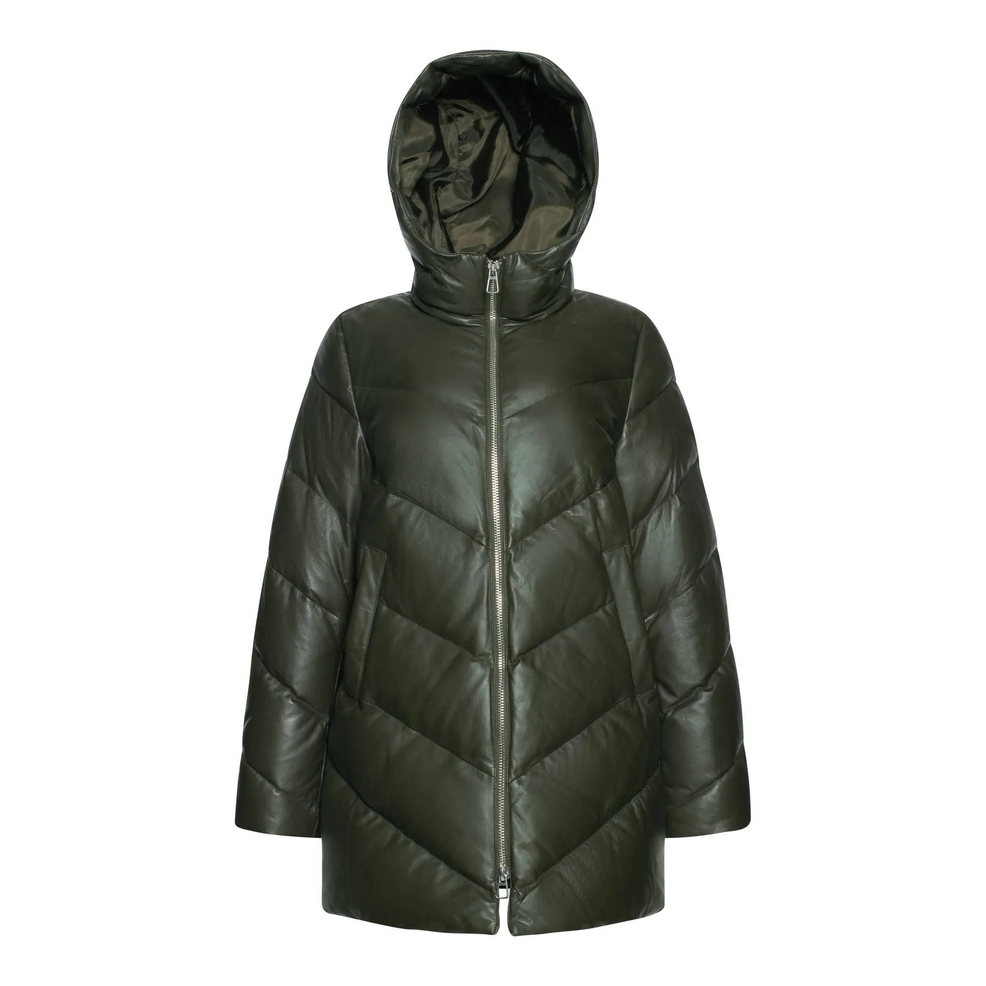 Rini Hooded Goose Down Quilted Leather Puffer Jacket