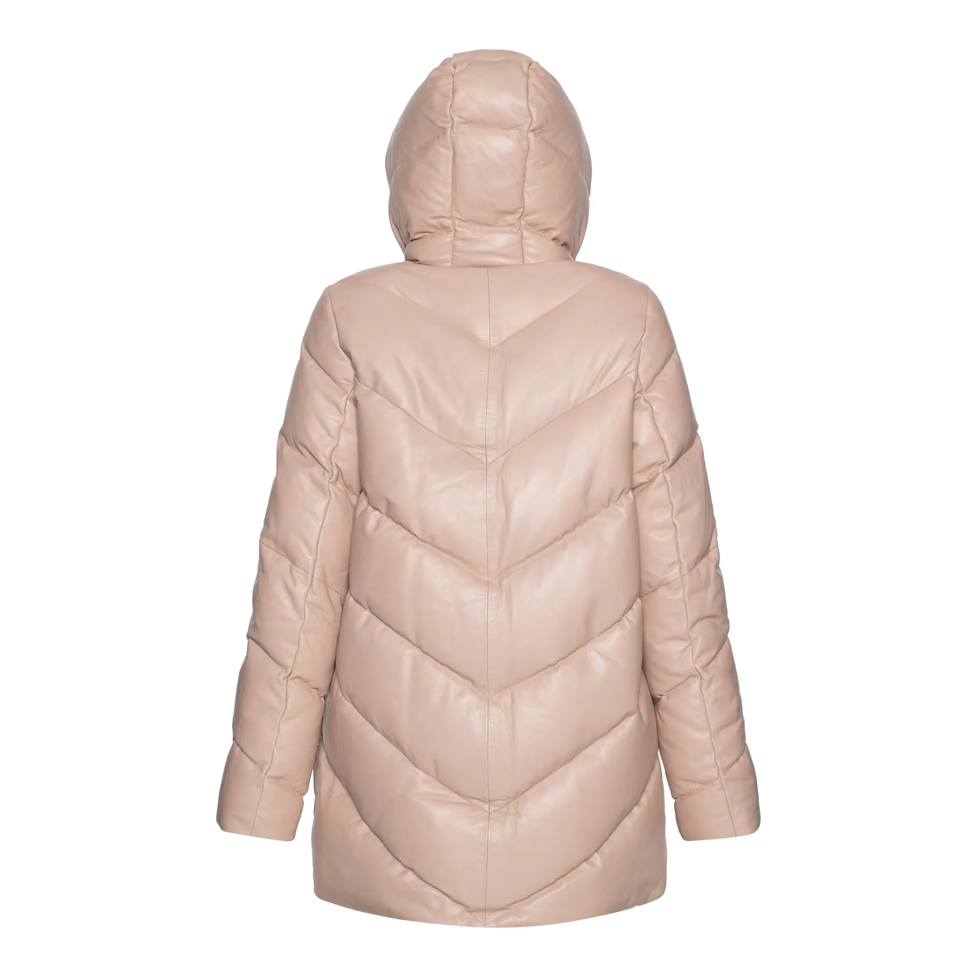 Rini Hooded Goose Down Quilted Leather Puffer Jacket