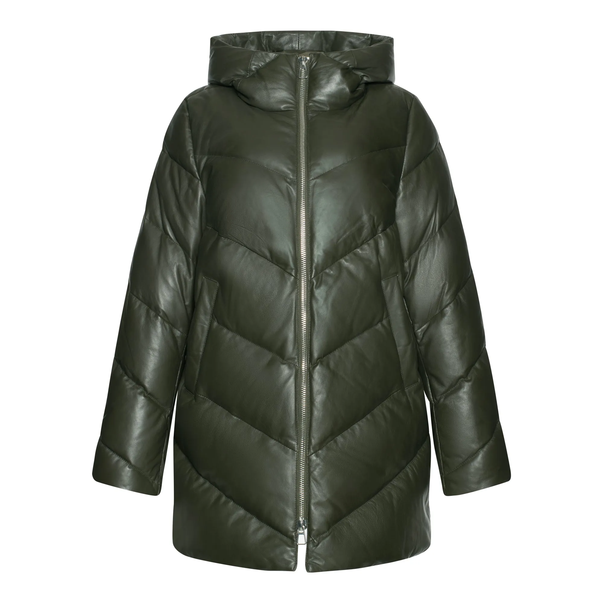 Rini Hooded Goose Down Quilted Leather Puffer Jacket