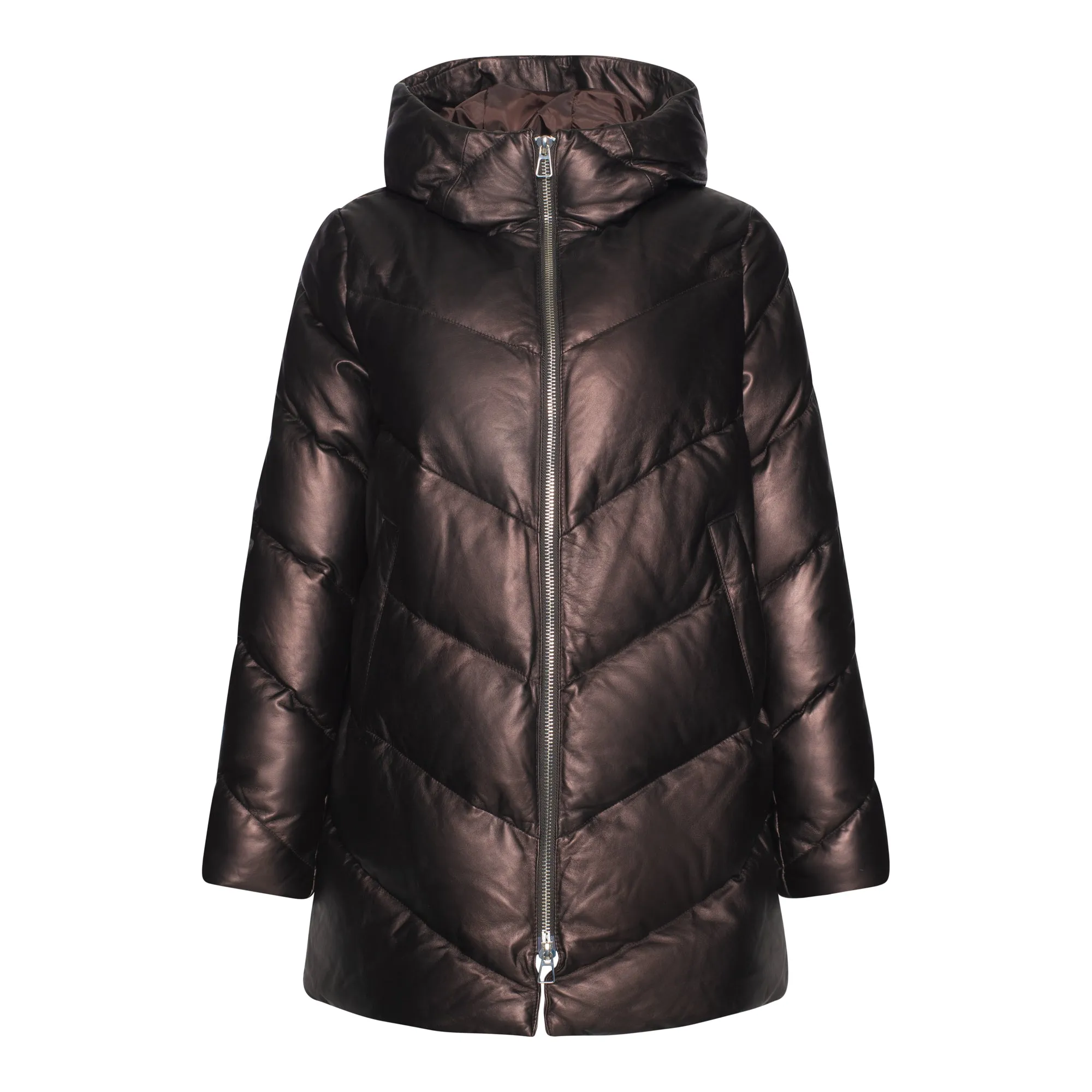 Rini Hooded Goose Down Quilted Leather Puffer Jacket
