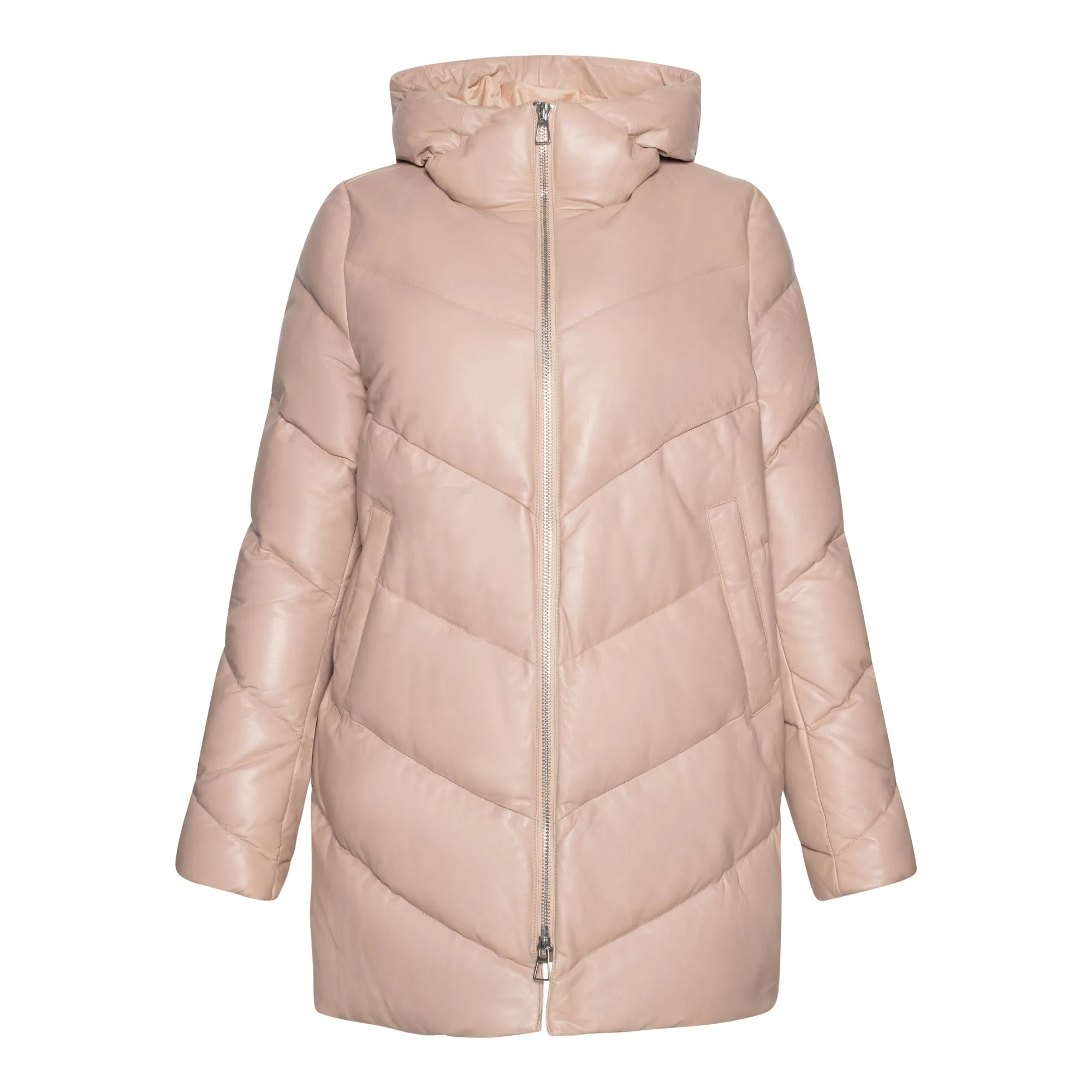 Rini Hooded Goose Down Quilted Leather Puffer Jacket