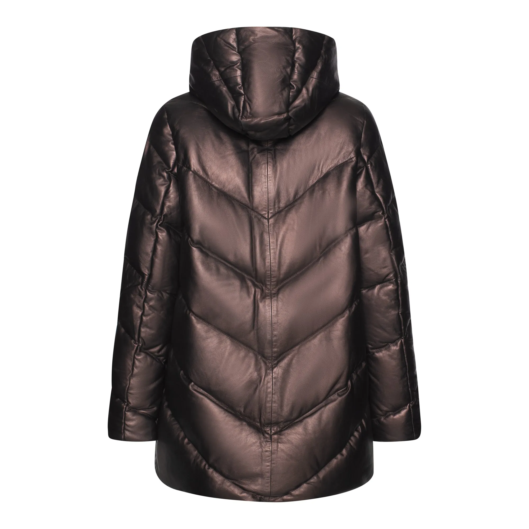 Rini Hooded Goose Down Quilted Leather Puffer Jacket