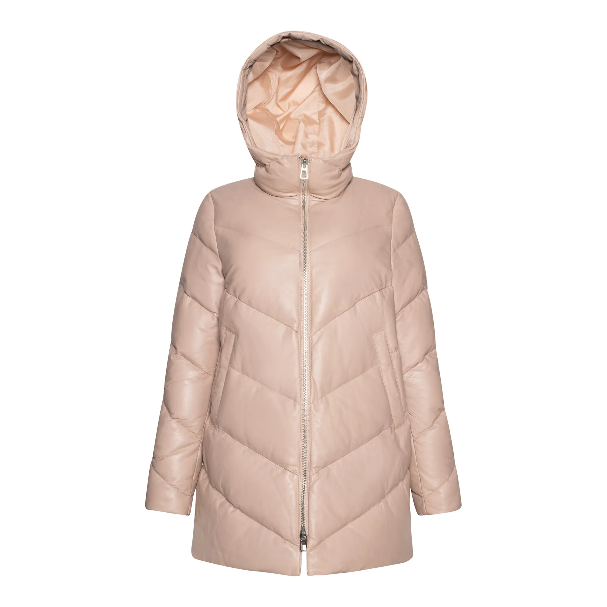Rini Hooded Goose Down Quilted Leather Puffer Jacket