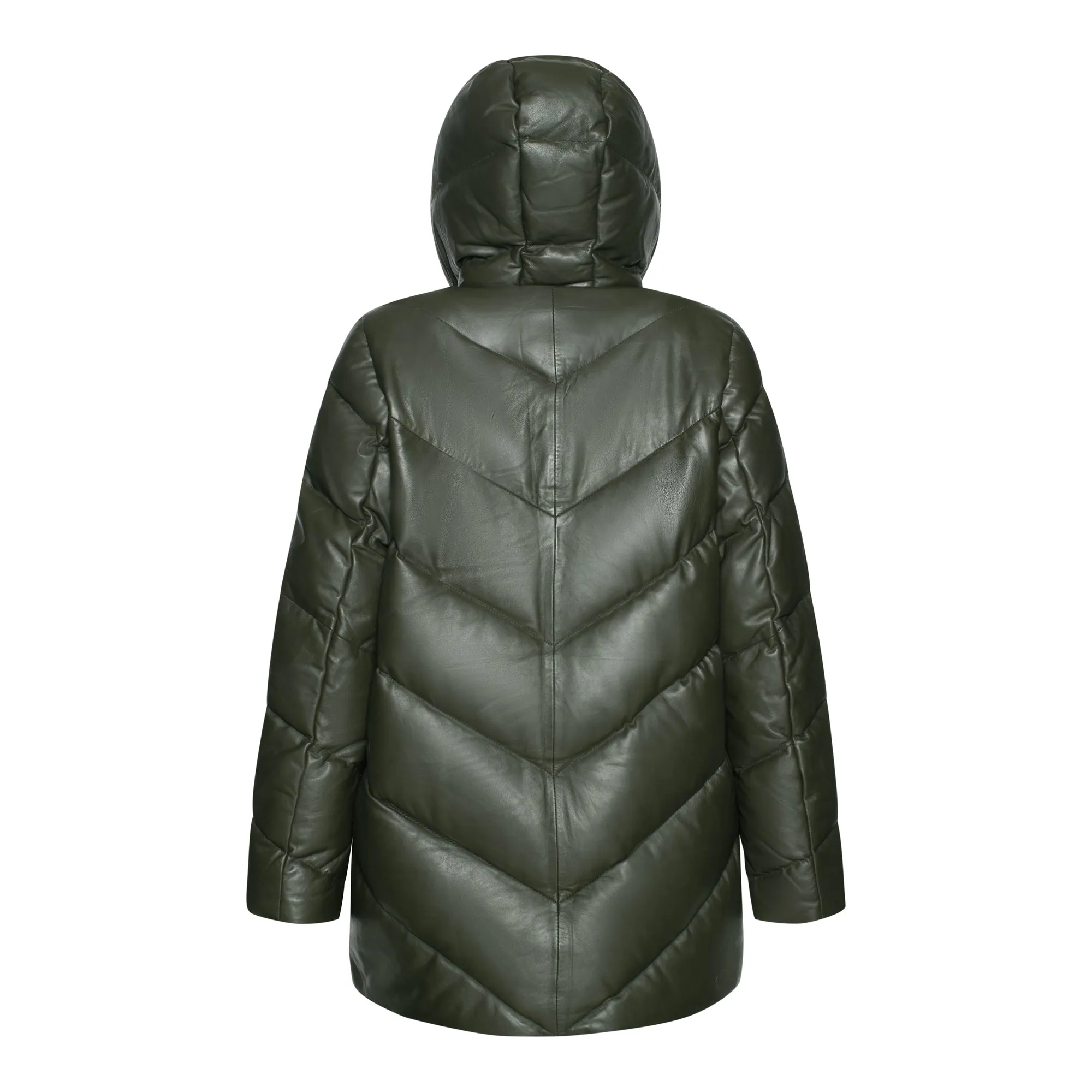 Rini Hooded Goose Down Quilted Leather Puffer Jacket